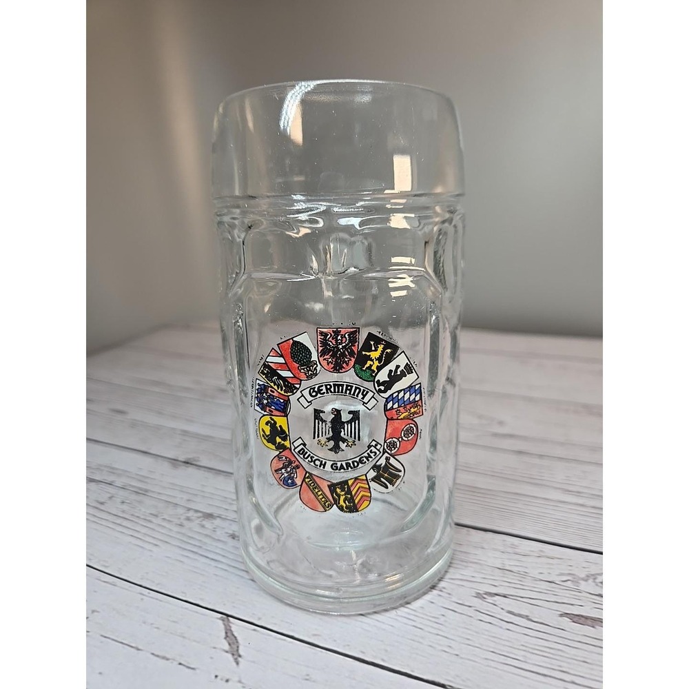 Busch Gardens Vintage Beer Stein Mug Souvenir Oktoberfest Clear - 16.9 oz